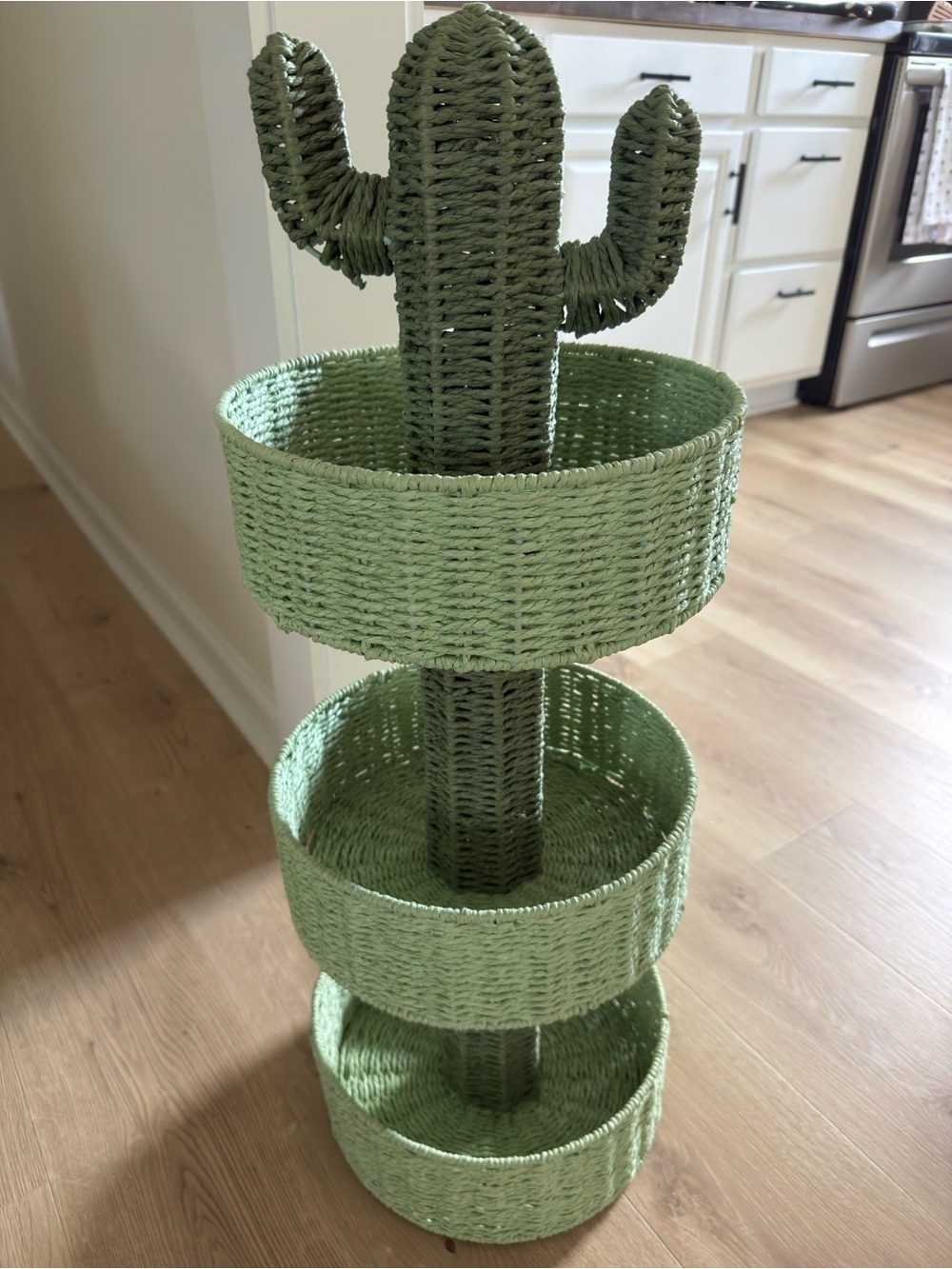 Green Cactus Three-Tier Woven Storage Stand - Home Accents/Party